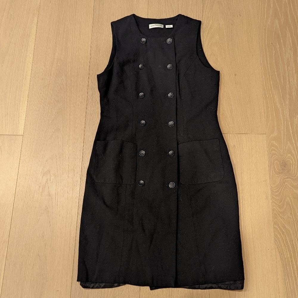 Vintage Wool Elegant Black Double-Breasted Dress